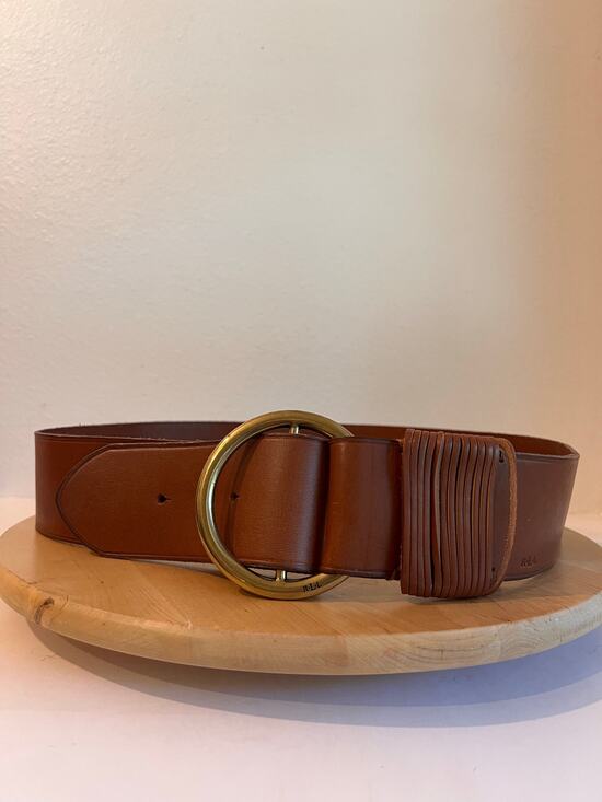 Ralph Lauren Thick Tan Genuine Leather Round Wrap Buckle Belt Size XL main image 8